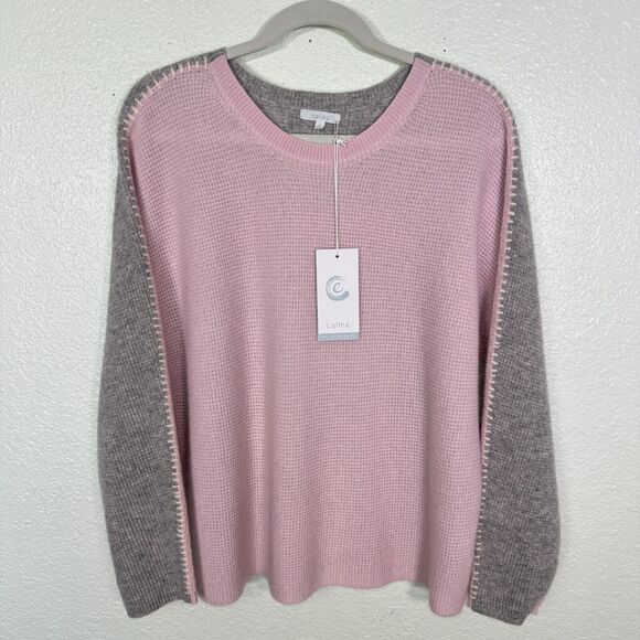 Johnny Was Calme Cashmere Sweater Women Large Color Block Waffle Knit Stitch NEW - Picture 1 of 11